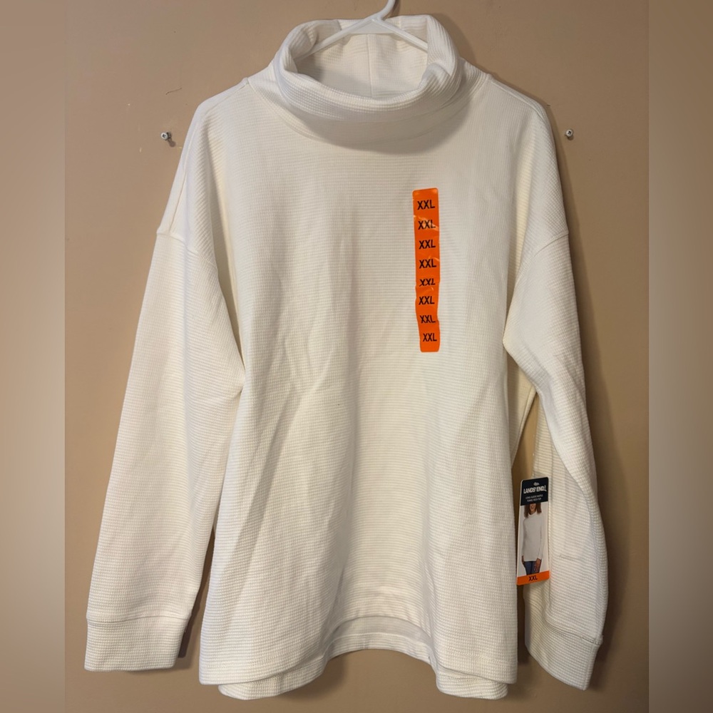 Lands' End Cream Waffle Funnel Neck Top